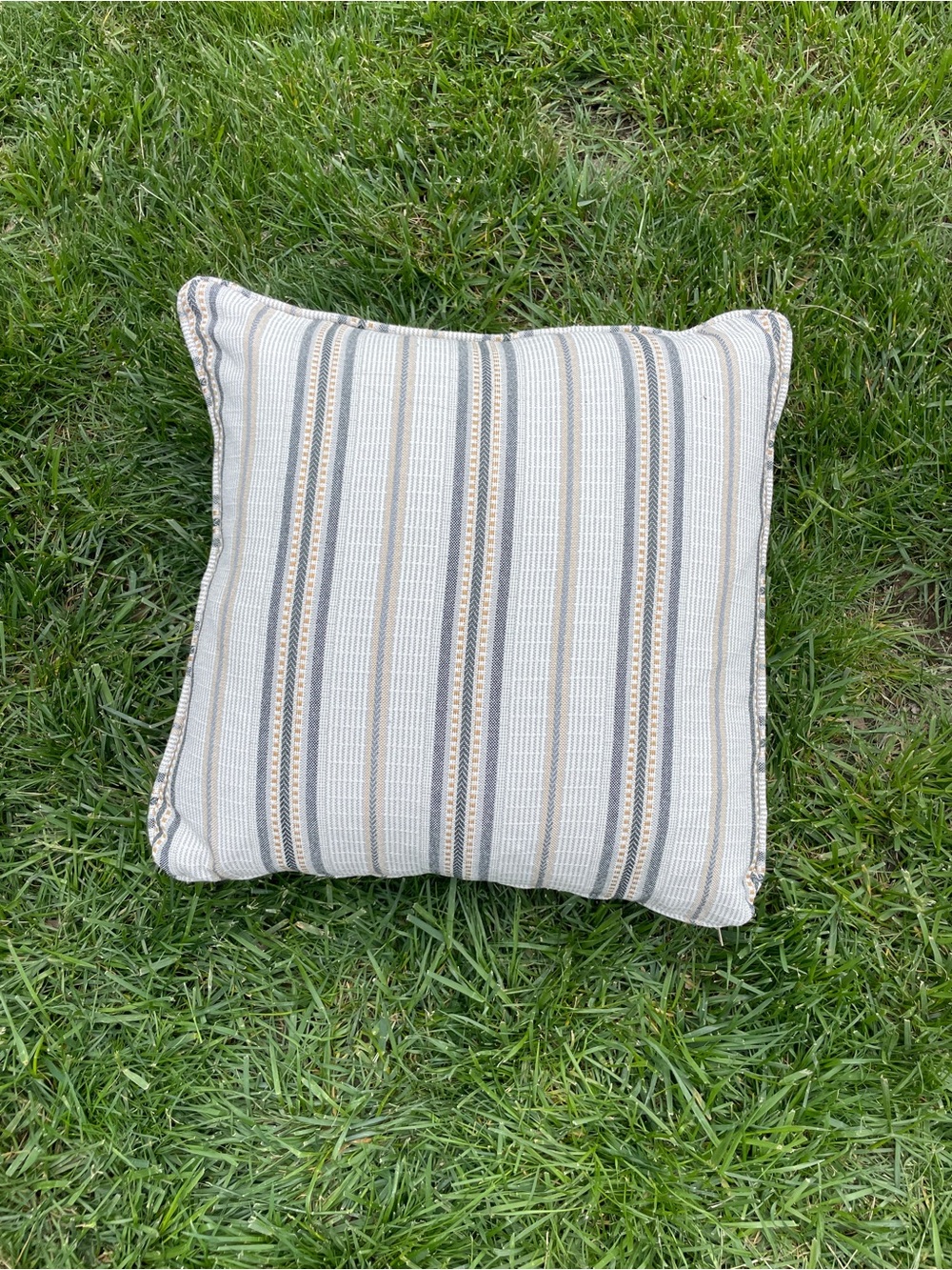 Modern Boho Coastal Farmhouse Woven Stripe Throw Pillow